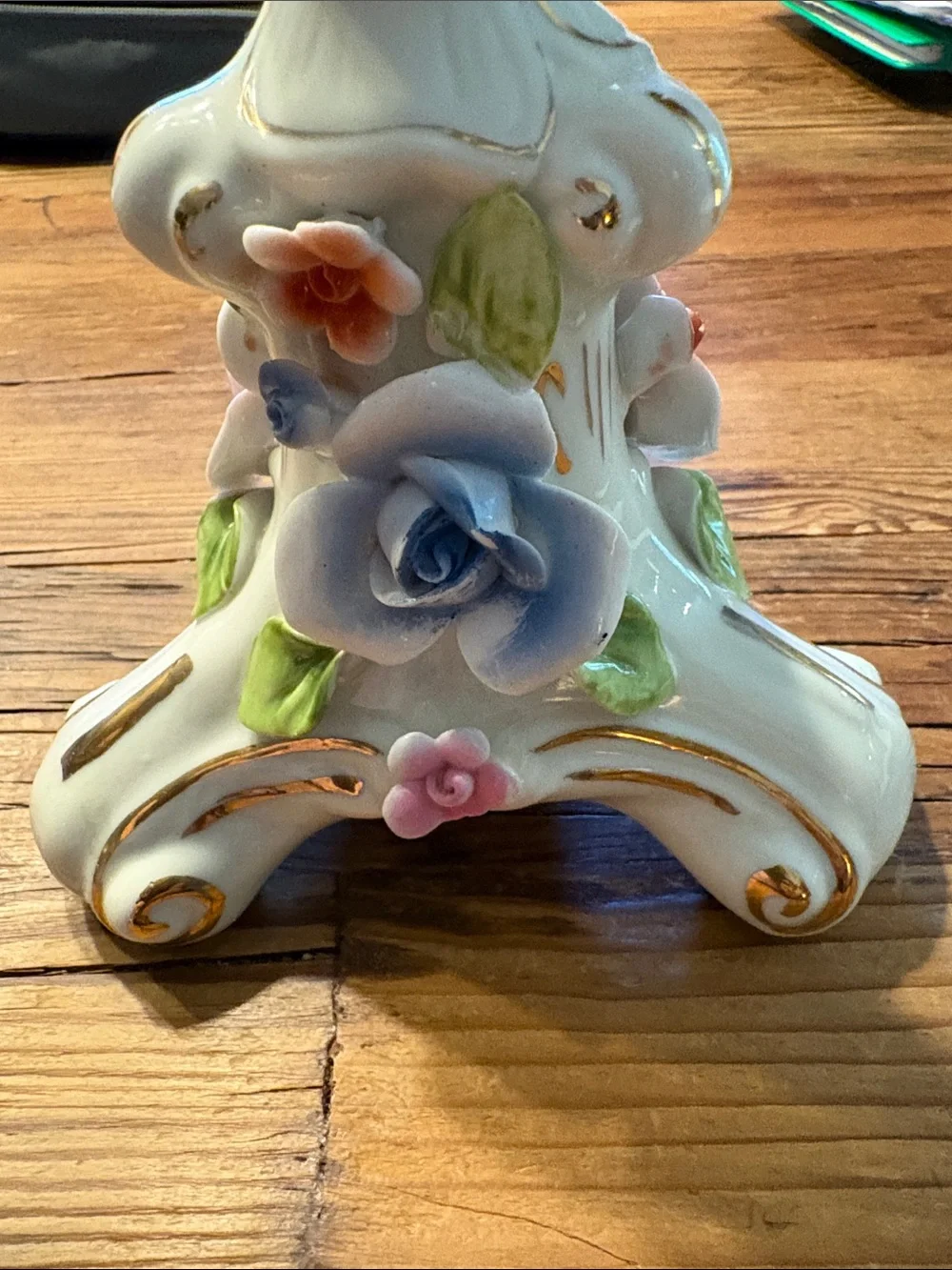 Limoges White Porcelain Candlestick with Pink Rose Accents